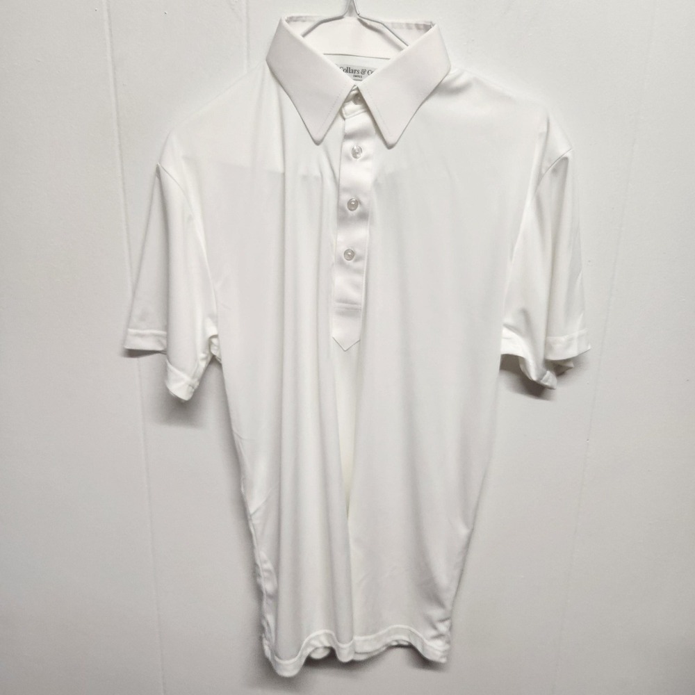 Collars‎ & Co. Polo Shirt Mens Small White Dress Collar Short Sleeve Polyester